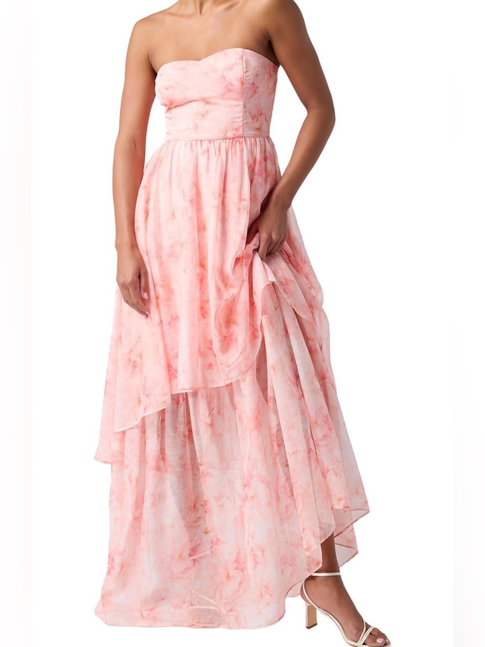 Lulus Alana Strapless Tiered Maxi Dress Sz M